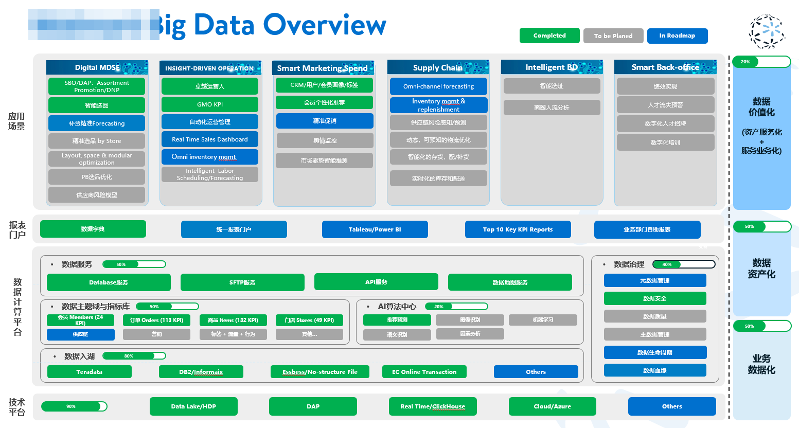 Anonymized retail big data overview diagram with sensitive brand text masked