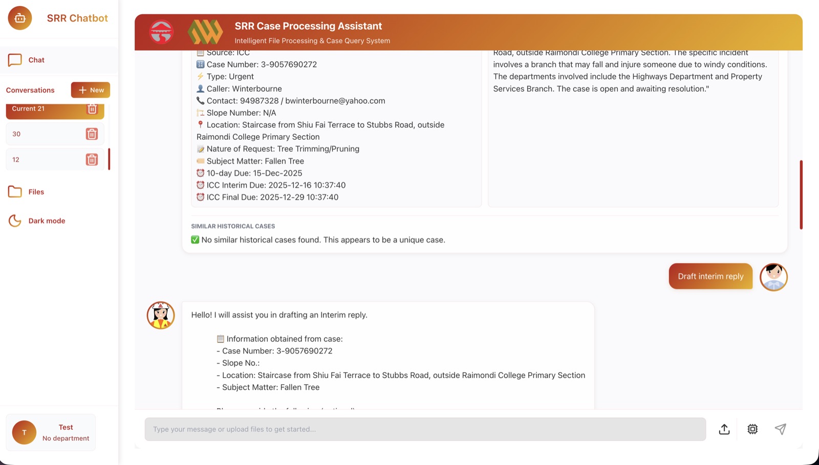 SRR assistant extracting case fields and drafting replies